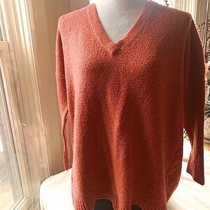 French Connection Sienna Orange V neck oversized chunky wool sweater L